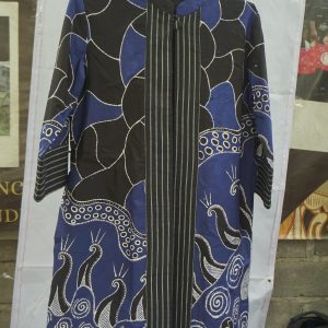 Outer Biru Motif Abstrak Kombinasi Lurik